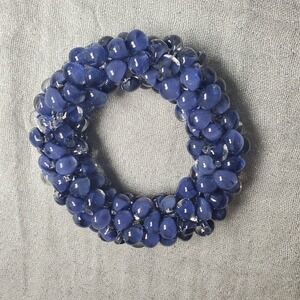 Blue Glass Bead Cluster Stretch Bracelet Chunky Artisan Statement Jewelry Vtg